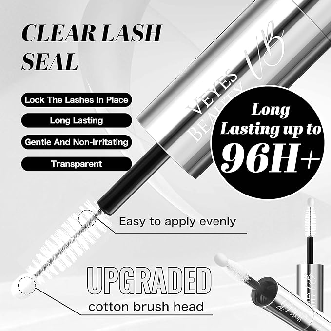 VEYESBEAUTY Lash Bond and Seal Waterproof 2 in 1 Cluster Lash Glue for Eyelash Extensions Long Lasting Strong Hold Individual Eyelash Glue for DIY Lash Extensions Self Use at Home 7ml+7ml