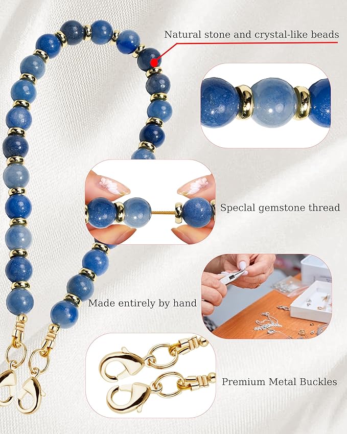 Marble Beaded Phone Wrist Strap,Detachable Phone Bracelet Strap with Tether Tab,Hands-Free Wristlet Strap (Blue Aventurine)
