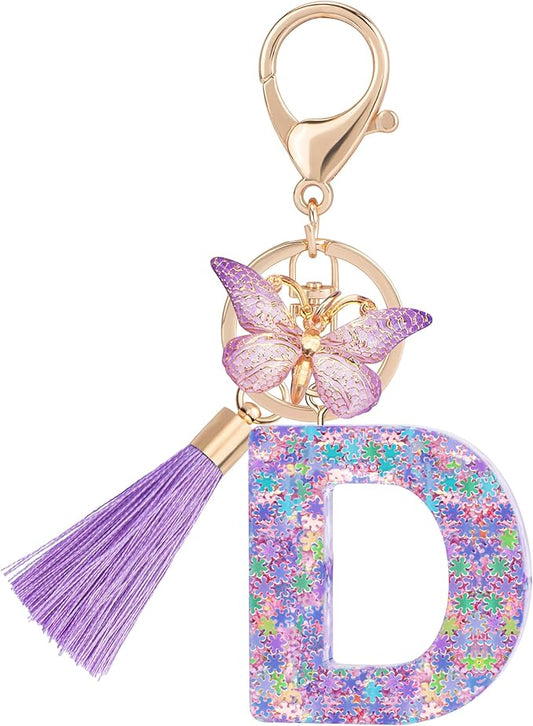Suweibuke Cute Pink Key Chains for Women Girls, Initial Letter Keychains with Tassel, Charms for Key Purse Handbags Backpacks