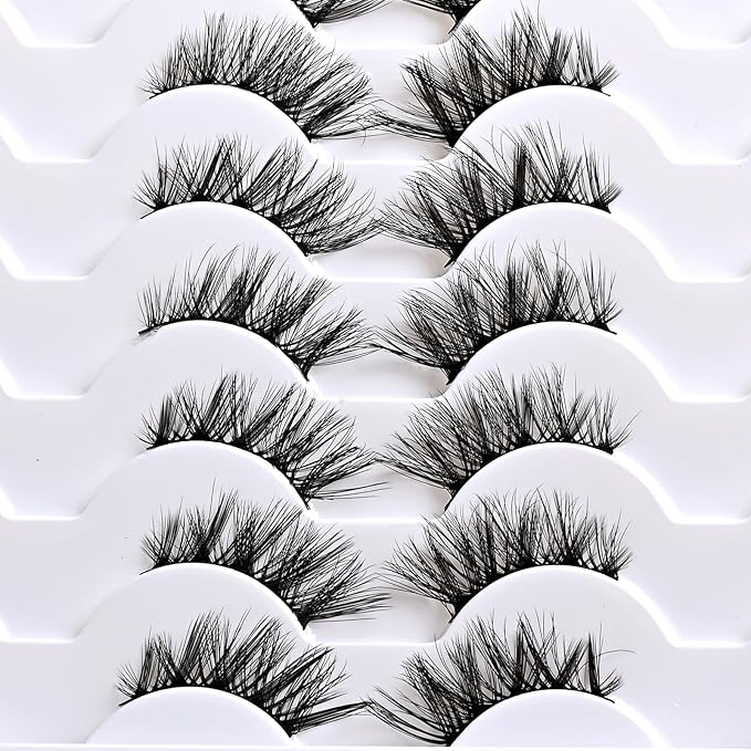 APCYUST Half Lashes False Eyelashes Wispy Fake Lash Strips Natural Cat Eye Strip Eyelash Pack 14 Pairs Mink Half Lashes Cateye 7-15mm Half Eyelashes for Women