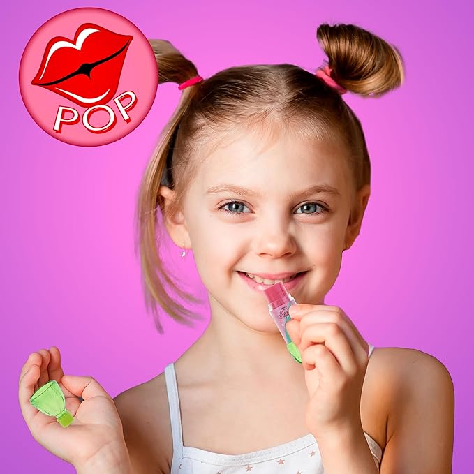 8pc Pop Gloss - Novelty Soda Fruity Flavored Lip Balm Set, Vending Machine Soda Lip Balm Collection, Safe and Non-Toxic Lip Gloss Gift Set For Girls