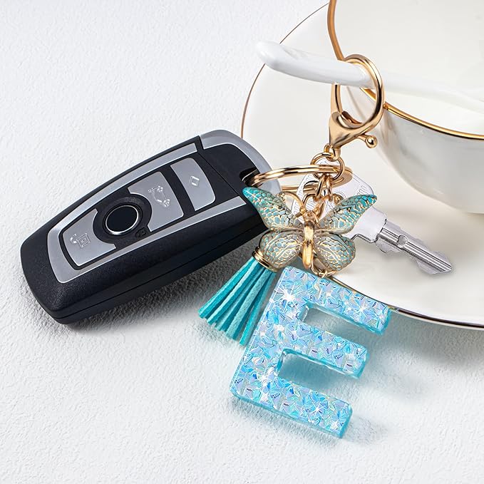 Initial letter Keychains for Women Girls Tassel Butterfly Cute Keychain for Wallet Backpack charm