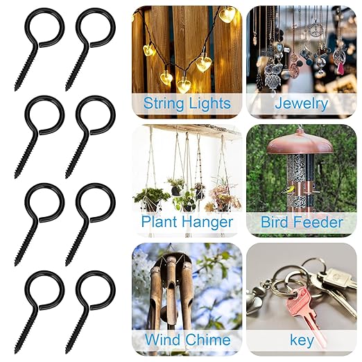 Aovchei Eye Screws, 100PCS 1.5 Inches Heavy Duty Metal Screw Hooks, Self Tapping Eye Bolts, Indoor & Outdoor for Hanging Artwork, Black