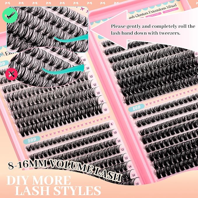 GEMERRY Lash Clusters 4 Style Clusters Eyelash Extensions False Eyelashes Wispy Natural Lashes Fluffy Individual Lashes for DIY at home (40D 50D 60D 80D, 8-16mm)