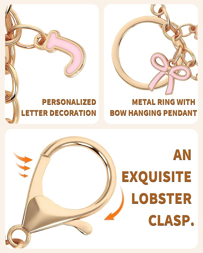 Bow Purse Charms Keychain - Pink Bow Alphabet Letter Key Chain, Bag Charms Wallet