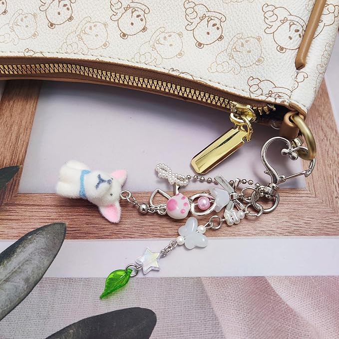 Cute Dog Keychain Fuzzy Dog Puppy Decor Keychain Aesthetic Y2K Bag Charms Stylish Dog Pendant Keychains Accessories