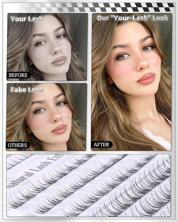 ALICE Short Lash Clusters Kit 8mm-10mm-12mm Natural Clear Band Cluster Eyelash Extension Kit Wispy Eyelash Clusters Kit with Bottom Lashes Bond and Seal DIY at Home