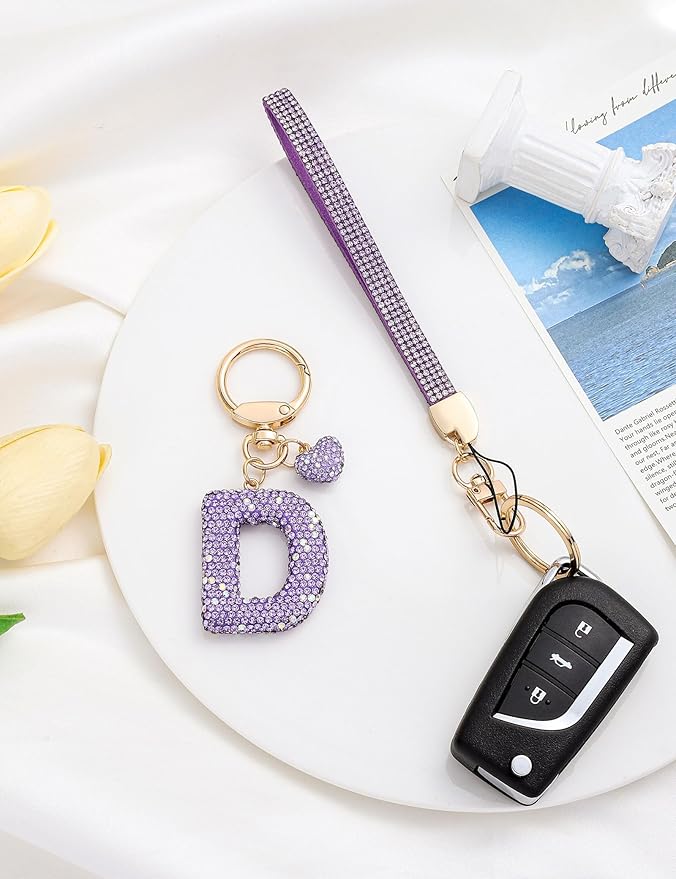 Initial Keychain for Women Girls,Bling Letter Key chain Initial with Heart,Pink Keychain Charms for Backpack Handbag