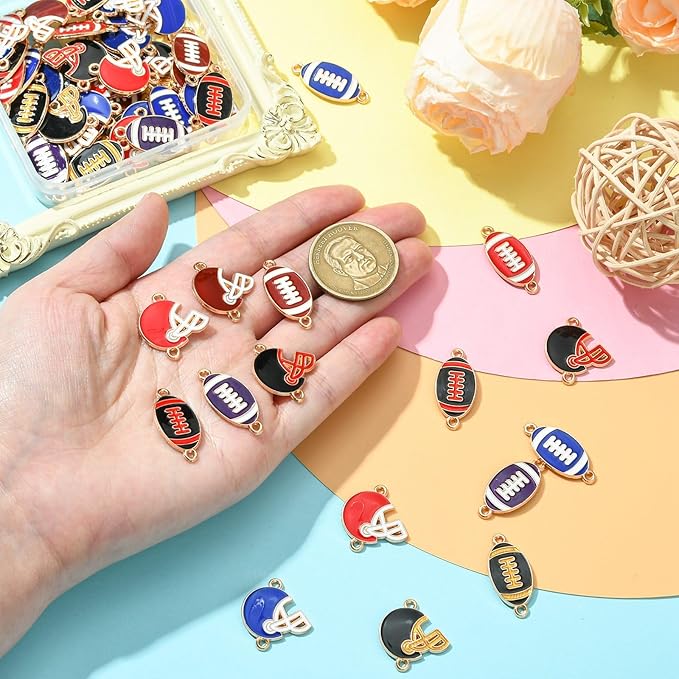 Stiesy 60 Pcs 12 Styles Enamel Sport Rugby Connector Charms Rugby Ball Batting Helmets Links Charms Bulk for Jewelry Making Crafting DIY Bracelets Necklace Presents