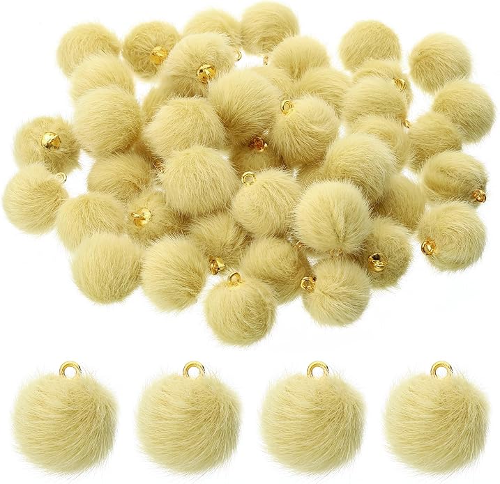 PATIKIL 50pcs Pom Poms Charm, Pompoms Charm Craft Pom Poms Pendants Balls Small Fluffy Tassel Bulk for Crafts Jewelry Making