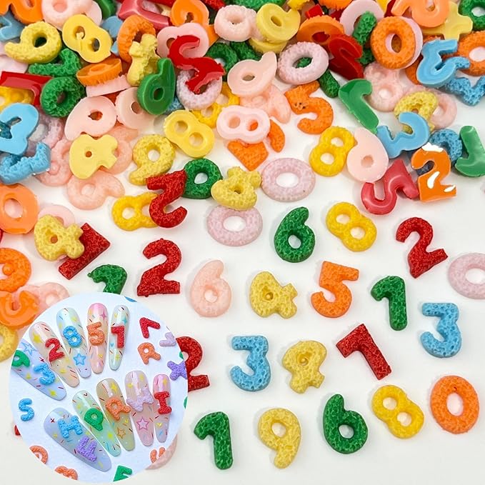 200 Pcs Number Nail Art Charms, CYHYII 3D Mixed Candy Colorful Number Resin Nail Rhinestones Nail Gems DIY Manicure Nail Decoration Accessories for Women Girls