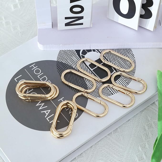 50Pcs Gold Oval Shape Carabiners Clip,Cute Carabiners Keychain Purse Clip, Heavy Duty Opening O Ring Carabiner for Keychains,Backpacks, Keys