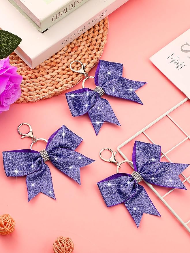 Tondiamo Cheer Bow Keychain Cheer Keychain with Rhinestones Cheerleader Keyrings for Teen Cheerleading Sports Accessory