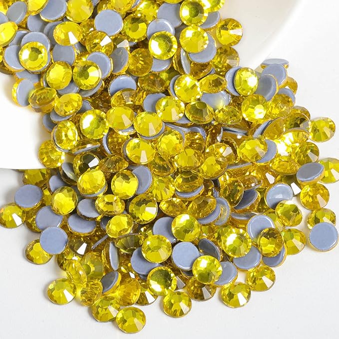 Beadsland Hotfix Rhinestones, 2880pcs Flatback Crystal Rhinestones for Crafts Clothes DIY Decorations, Lemon Yellow, SS8, 2.3-2.5mm