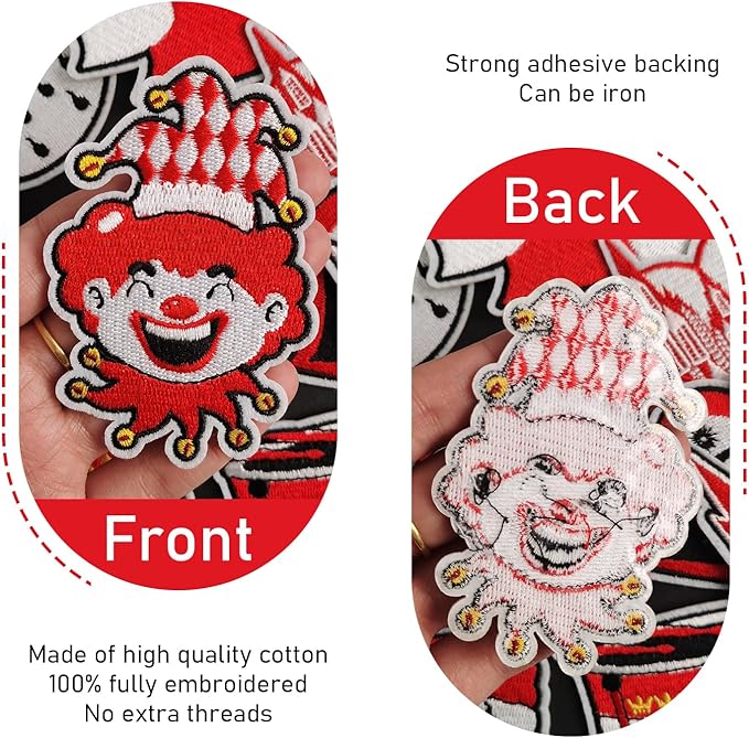 WILDREEDS 10 Pieces Mardi Gras Iron on Patches, Joker Series Embroidered Patch for Clothing, T-Shirt, Backpacks, Hats, Jeans, Jackets