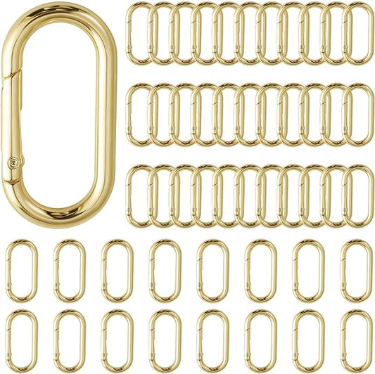50Pcs Gold Oval Shape Carabiners Clip,Cute Carabiners Keychain Purse Clip, Heavy Duty Opening O Ring Carabiner for Keychains,Backpacks, Keys