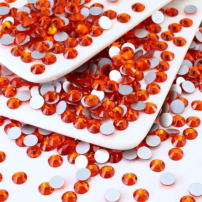 1440PCS SS12 Crystal Glass Flatback Rhinestones, Round Flat Back Crystal Gems for Nail Art and Craft Clothes, Glue Fix Diamond Stones Hyacinth/Orange Red (2.9-3.0mm)
