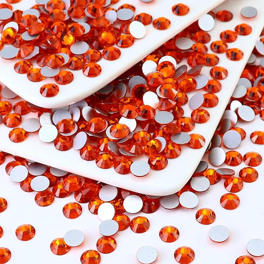 1440PCS SS10 Crystal Glass Flatback Rhinestones, Round Flat Back Crystal Gems for Nail Art and Craft Clothes, Glue Fix Diamond Stones Hyacinth/Orange Red (2.7-2.8mm)