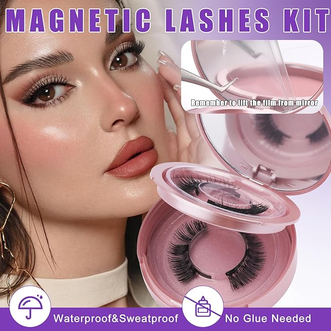 2-Pairs Magnetic Eyelashes Kit with Applicator: Wendy Natural Reusable False Lash Soft Waterproof False Lash No Glue Needed, K8-604-X1