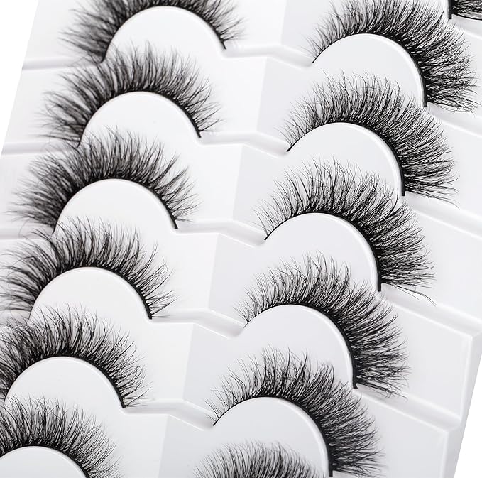 Pooplunch False Eyelashes Natural Cat Eye Wispy Extension Volume Fake Eyelashes Faux Mink Lashes Strips 7 Pairs Pack