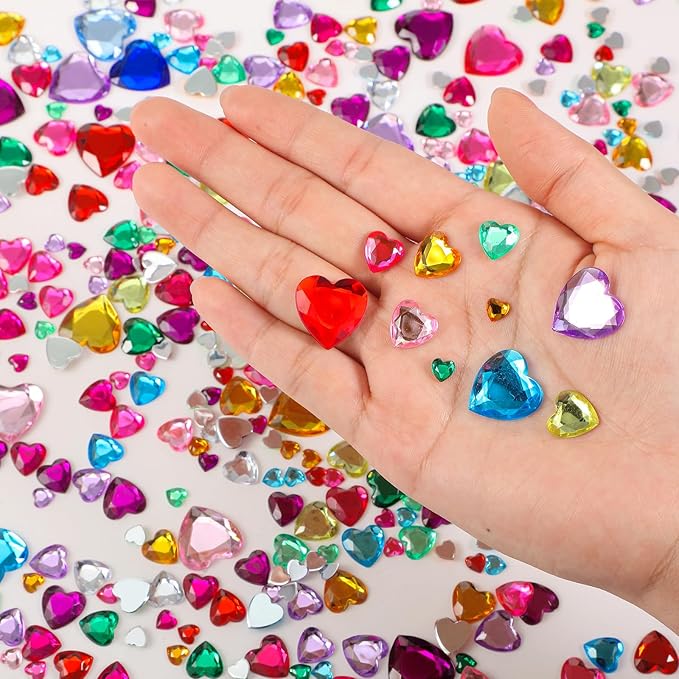 Chuangdi 516 Pcs Acrylic Rhinestone Crystal Gems Rhinestone Flat Back 18mm/12mm/10mm/6mm for Valentine's Day Wedding Decoration DIY Clothes Shoes Jewelry Making Crafts(Multicolor,Heart)