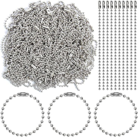 200 pcs 100 mm Long Bead Connector Clasp Ball Chains Keychain Tag Keychain Ball Chain 2.4 mm Diameter Adjustable Antiqued Metal Bead Steel Chain