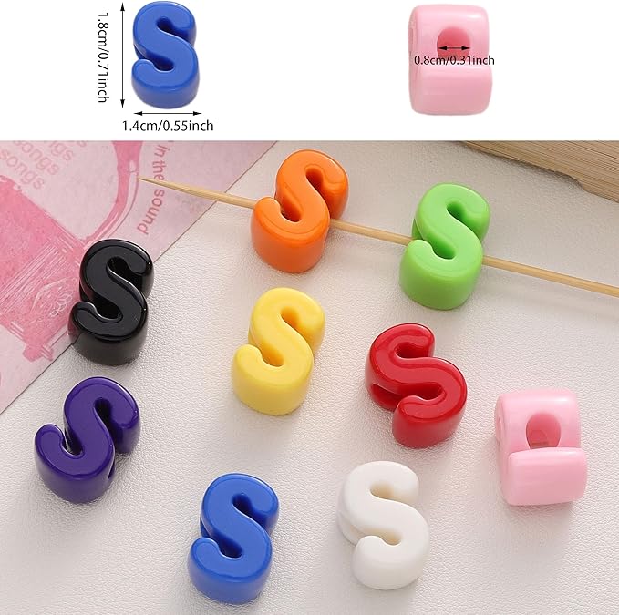 40 PCS Letter Beads 3D Acrylic 18mm x 14mm S Loose for Jewelry Making Bracelet Necklaces Keychain Phone Bag Chain Key Chains(Mixed Color S)