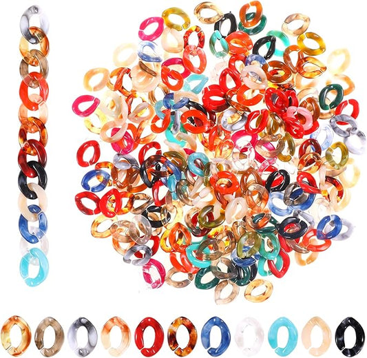 200PCS Acrylic Linking Rings, Link Connectors, Assorted Color Open Link Rings, for DIY Jewelry Making, Purse Eyeglass Jean Pocket Chain Lanyard, 10x14mm