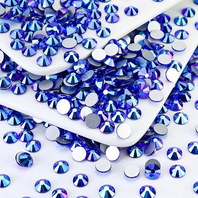 1440PCS SS8 Crystal Glass Flatback Rhinestones, Round Flat Back Crystal Gems for Nail Art and Craft Clothes, Glue Fix Diamond Stones Sapphire/Royal Blue AB (2.3-2.5mm)