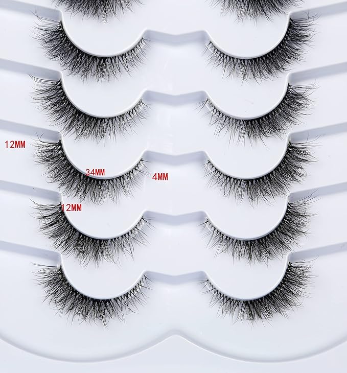 Pooplunch False Eyelashes Cat Eye Look Natural Short Lashes Wispy Clear Band Extension Volume Fake Eyelashes Faux Mink Strip Lashes 7 Pairs Pack