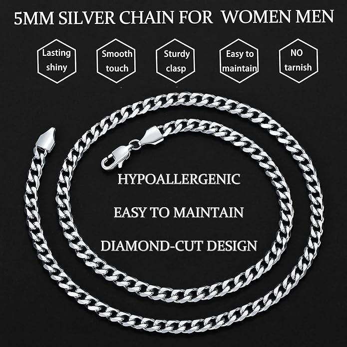 Fiusem 3.5mm Cuban Link Chains for Men, Silver Tone/Black/14K Gold Plated Stainless Steel Necklace Chain, Mens Necklace 16, 18, 20, 22, 24, 26, 28 Inch