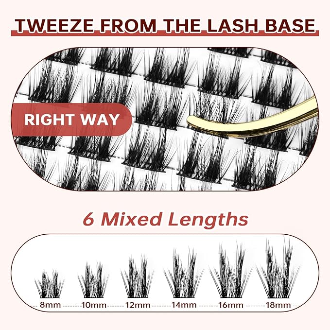 JOLIETIFY Lash Extension Kit, Manga Style, Dense Volume, Soft & Fluffy, Faux Mink 8-18mm Cluster Lashes, Reusable Individual Lashes with Waterproof Bond & Seal, Tweezers & Remover, DIY for Beginners