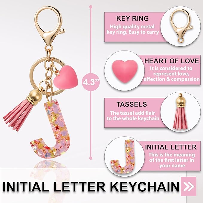Alphabet Initial Letter Keychain Cute Heart Resin - Letter Keychain for Backpack Charms - Initial Keychains for Women