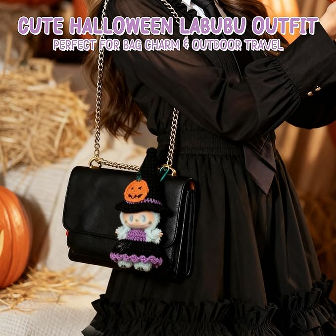 Knit Clothes for Labubu Dolls – 2-Piece Outfit Set (Knitted Hat & Dress), Fits 17cm Dolls, Soft and Stylish Doll Clothes Accessories (No Doll)_Purple