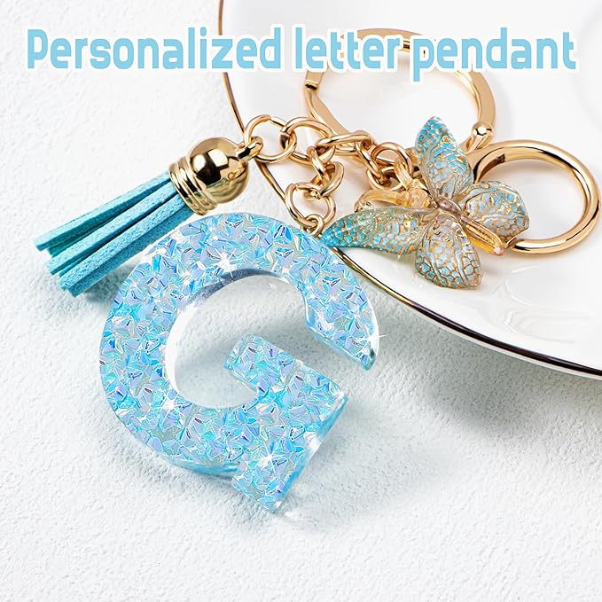 Initial letter Keychains for Women Girls Tassel Butterfly Cute Keychain for Wallet Backpack charm