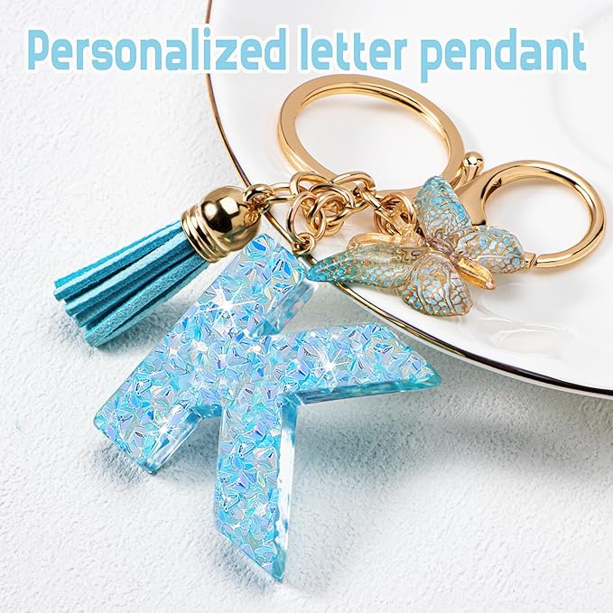 Initial letter Keychains for Women Girls Tassel Butterfly Cute Keychain for Wallet Backpack charm