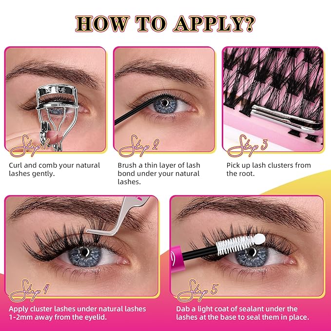 Lash Clusters 320PCS Individual Lashes D Curl Eyelash Clusters Mixed Length Cluster Eyelash Extensions Clusters Lashes with Thin Band Soft False Eyelashes DIY at Home(30D+40D,D-Mix9-16mm)