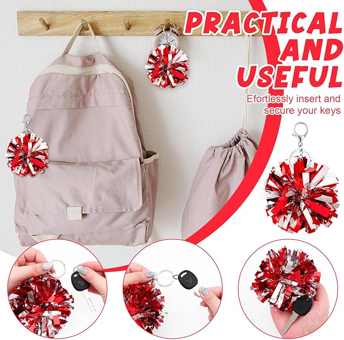 24 Pcs Cheer Pom Pom Keychain Cheerleader Gift Cheering Keyring Camp Team Gift