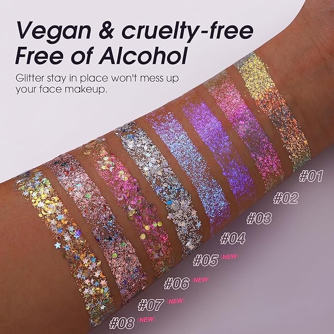 Holographic Body Glitter Gel - Cosmetic-Grade, Christmas Glitter Makeup for Face, Body, and Hair, Safe and Easy to Use, Perfect for Festivals Parties (05 Silver Fantasy)