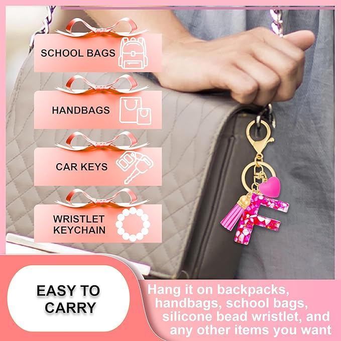 Initial Keychains for Women with Cute Heart Resin - Alphabet Letter Keychain for Bag, Backpacks, Purse or Car key