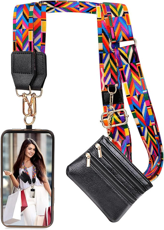 XANGNIER Clip and Go Strap for Phone with Wallet Crossbody, Phone Strap with Zippered Wallet, Adjustable Anti Theft Cellphone Lanyard for Women, Cellphone Chain Accessories,Multicolor 10