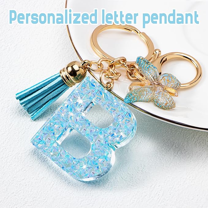 Initial letter Keychains for Women Girls Tassel Butterfly Cute Keychain for Wallet Backpack charm