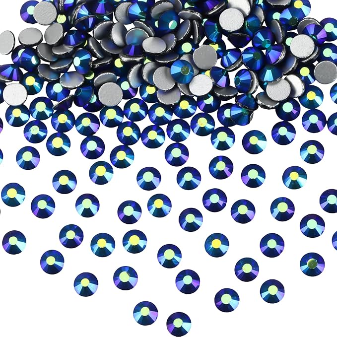 Jollin Glue Fix Crystal Flatback Rhinestones Glass Diamantes Gems for Crafting Nail Art Crafts Decorations Clothes Shoes 4.8mm (ss20 1440pcs, Jet AB)