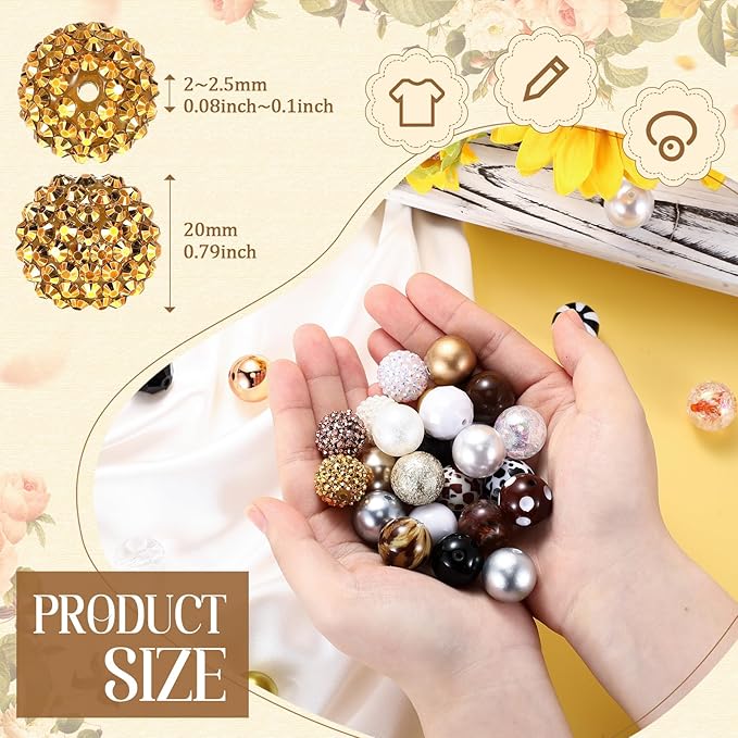 100 Pcs 20mm Rhinestone Bubblegum Beads for Pens Mixed Crystal Resin Chunky Beads for DIY Craft Keychain Necklace Bracelet Jewelry Making(Retro Color)