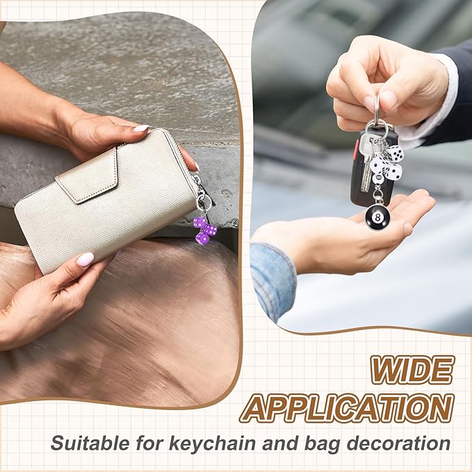 PATIKIL Lucky Dice Keychain Charm, Resin 3D Cube Square Mini Dice Keyrings with 3 Pendants for Bag