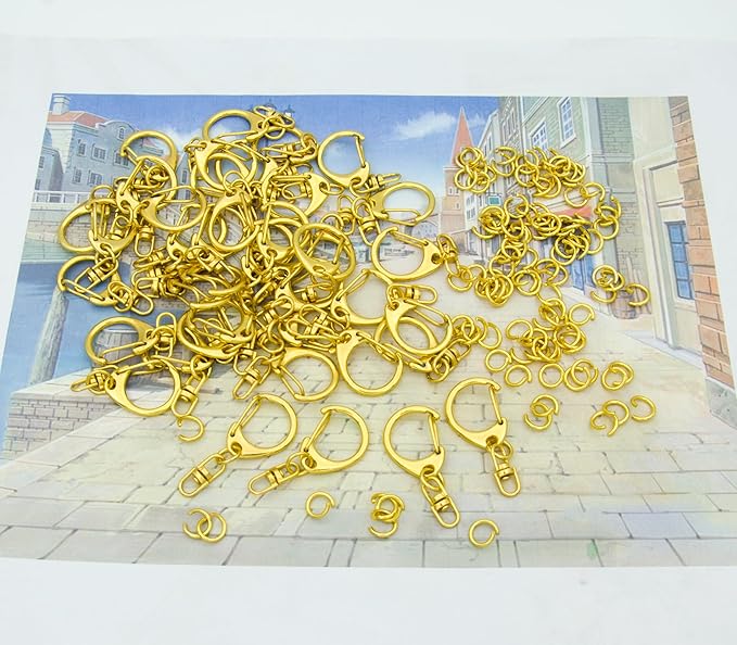 50 Sets Lobster Claw Clasps Keychain Clip D-snap Hook Clips with Swivel Snap and Open Jump Rings Golden for DIY Making Trinket Crafts Diameter 0.7inch (18mm)