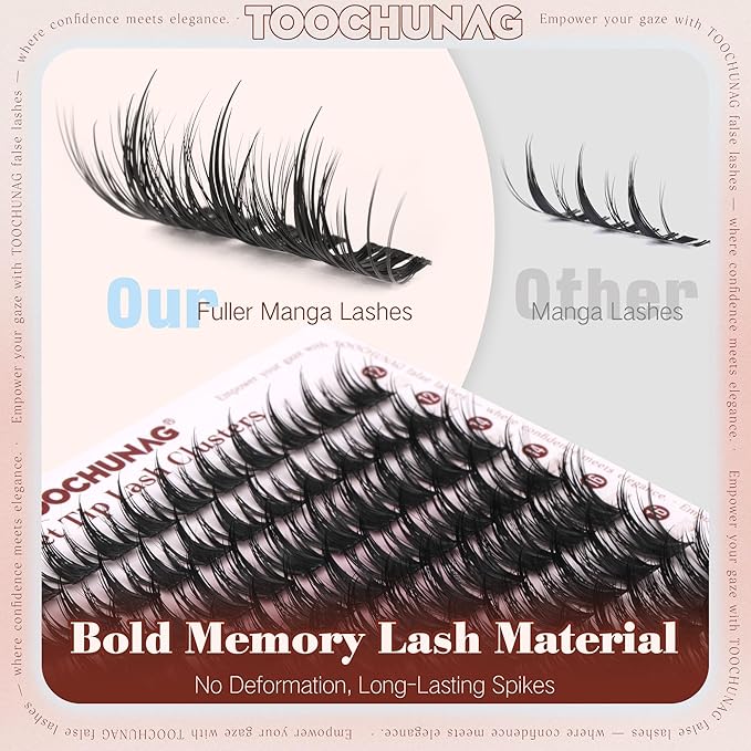 TOOCHUNAG Anime Lash Clusters 12-20mm Manga Eyelash Clusters Volume Cluster Eyelash Extensions D Curly Lashes Clusters DIY Lash Extensions Wispy Individual Lashes