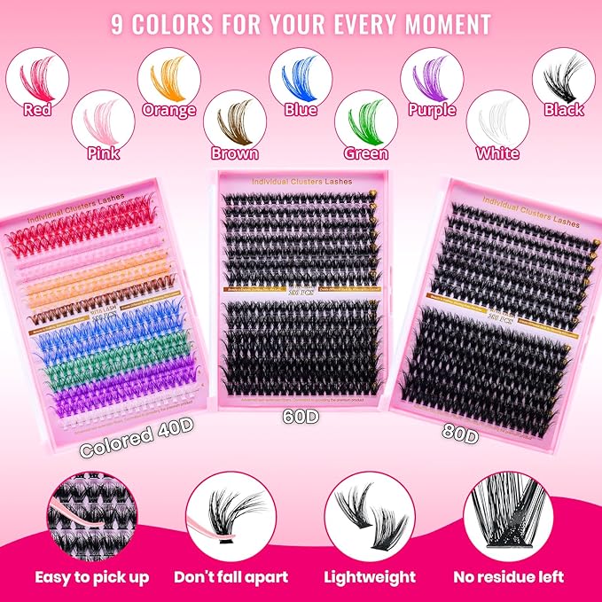 Lash Clusters Kit DIY Lash Extension Kit 3 Boxes Cluster Lashes 840Pcs Cluster Eyelash Extensions Wispy Eyelash Clusters with Lash Bond&Seal,Gift Packs for Beginners Bulk Pack(12 Counts Lash Kit-3)