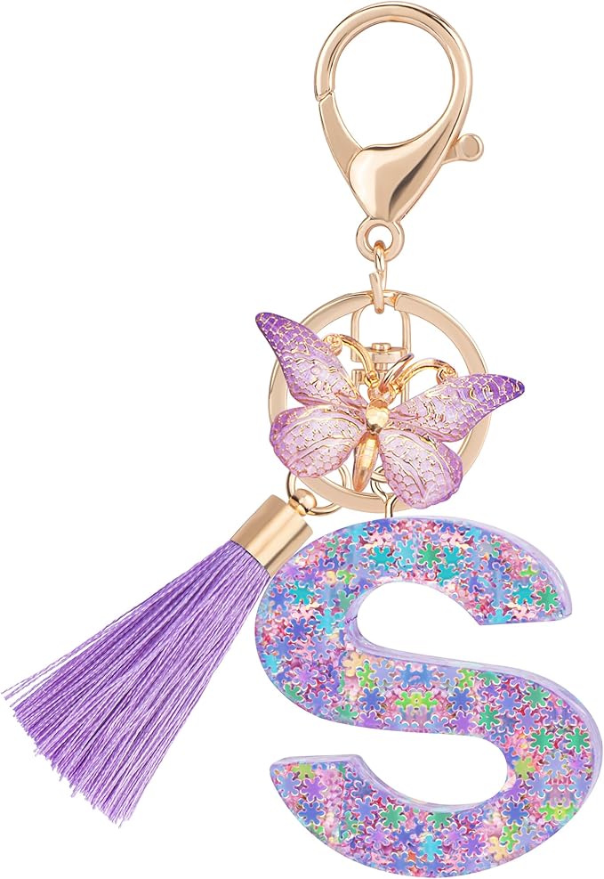Suweibuke Cute Pink Key Chains for Women Girls, Initial Letter Keychains with Tassel, Charms for Key Purse Handbags Backpacks