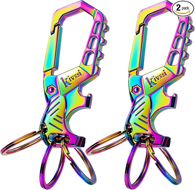 Heavy duty metal keychains, Carabiner clip Car key chains,Fashion family keychain bottle opener and 3 Key Rings suitable for men and women.（Multicolor-2pcs）